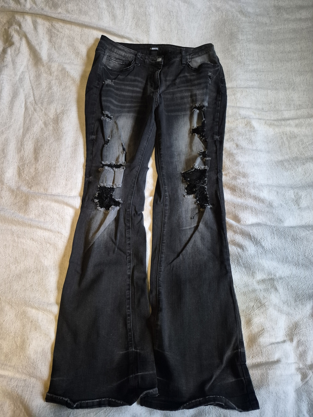 High-Rise Distressed Flare Jeans - Black - Picture 15 of 15